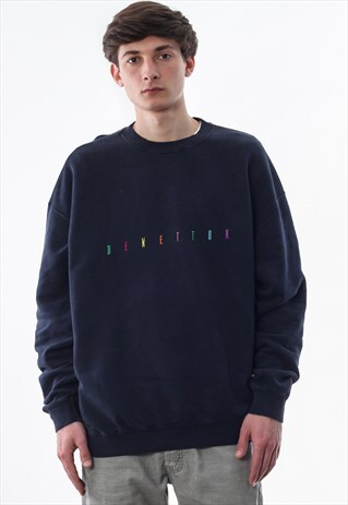 VINTAGE BENETTON CREW NECK 90S NAVY BLUE BIG LOGO