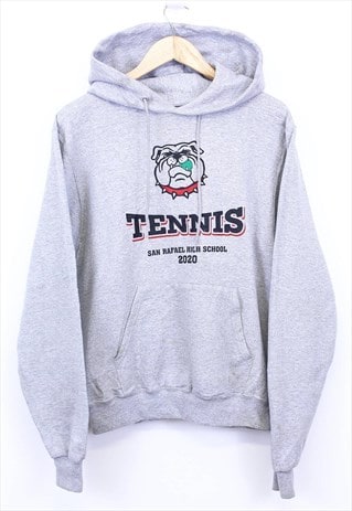 VINTAGE CHAMPION HOODIE GREY WITH CHEST GRAPHIC 