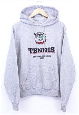 Vintage Champion Hoodie Grey With Chest Graphic 