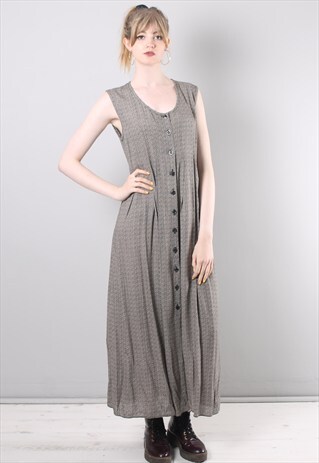VINTAGE 90S SLEEVELESS PATTERN LONG BUTTON DRESS