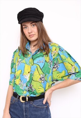 VINTAGE 80S GREEN BAROQUE PRINT SHIRT