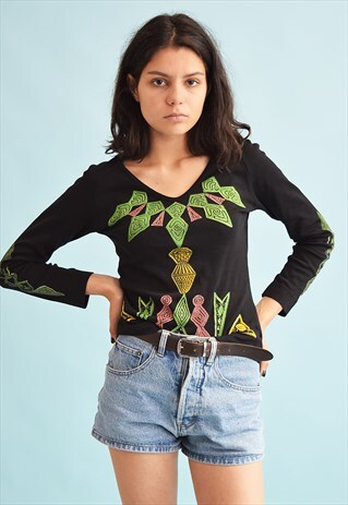 90'S RETRO ETHNIC PRINT KITSCH TEEN PARTY TOP