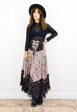 VINTAGE 90S FLORAL TIERED BOHO GYPSY SKIRT