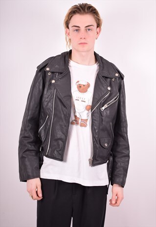 MENS VINTAGE BIKER JACKET MEDIUM BLACK 90'S