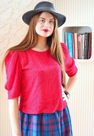 RED SHORT SLEEVE GLOSSY SHIMMER BLOUSE