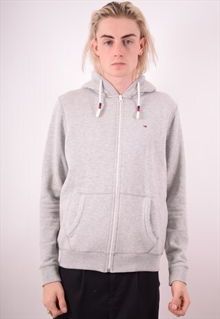 TOMMY HILFIGER MENS VINTAGE HOODIE JACKET MEDIUM GREY 90S