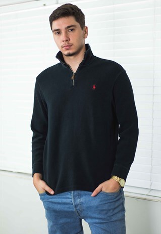 VINTAGE POLO RALPH LAUREN 1/4 ZIP JUMPER SWEATSHIRT L 18.7