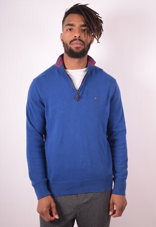 TOMMY HILFIGER MENS VINTAGE JUMPER SWEATER MEDIUM BLUE 90S