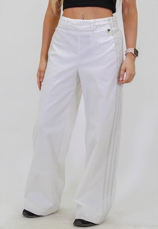 VINTAGE ADIDAS LOGO TRACKIES JOGGERS WITH BELT WHITE SMALL