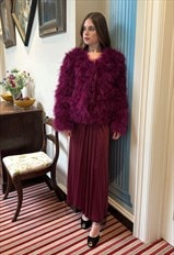 Vintage Style Ladies Purple Feather Long Sleeve Jacket 