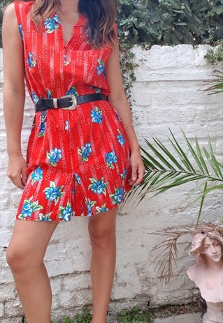 VINTAGE 80S RED FLORAL AND POLKA DOT MINI DRESS