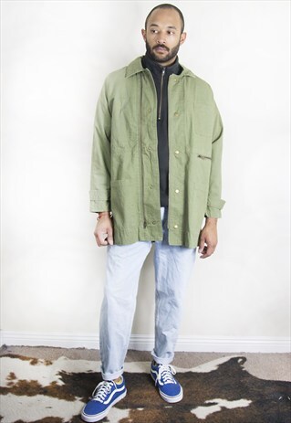 90S MINIMALIST SKATER GRUNGE GREEN ZIP FRONT PARKA JACKET