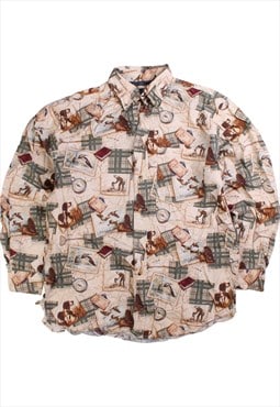 Vintage 90's Nautica Shirt Long Sleeve Button Up Beige