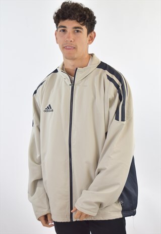 VINTAGE 90S BEIGE ADIDAS ZIP UP TRACKSUIT TOP JACKET