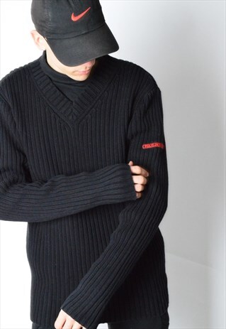 VINTAGE 90S BLACK RIBBED KNIT V-NECK RALPH LAUREN JUMPER