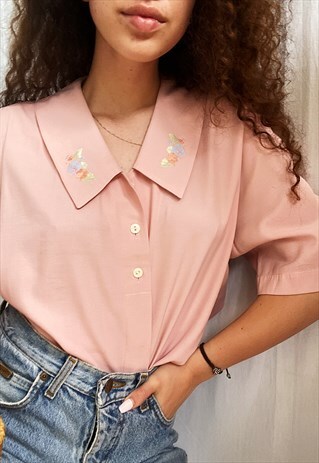 VINTAGE 70S MILKMAID FLORAL EMBROIDERED BOHEME BLOUSE TOP