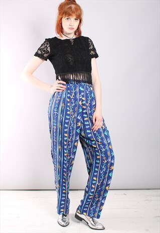 VINTAGE 90S NAUTICAL PATTERNED HIGH WAISTED TROUSERS