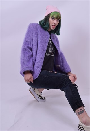 VINTAGE 90'S PURPLE CROPPED MOHAIR JACKET SIZE LARGE