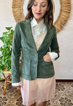 1990's dark green suede leather blazer