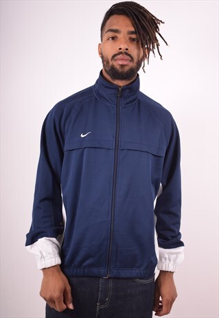 NIKE MENS VINTAGE TRACKSUIT TOP JACKET LARGE NAVY BLUE 90S