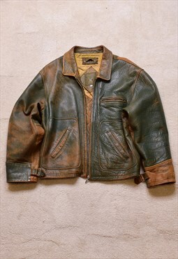 Vintage 80s Brown Green Shot Leather Jacket