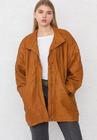 VINTAGE OVERSIZED BROWN LEATHER COAT