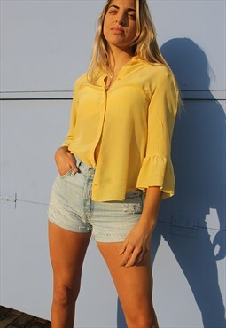 Pale Yellow Shirt with Ruffle Sleeves