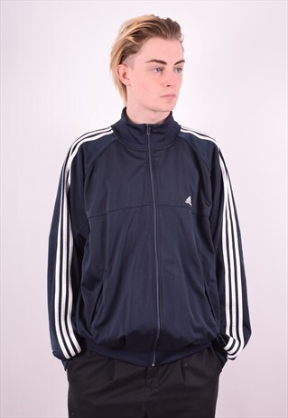 ADIDAS MENS VINTAGE TRACKSUIT TOP JACKET LARGE BLUE 90'S