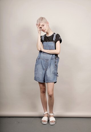 VINTAGE 90'S BLUE DENIM OLD NAVY DUNGAREE SHORTS