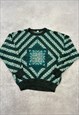 VINTAGE KNITTED JUMPER ABSTRACT PATTERNED GRANDAD SWEATER