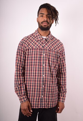 MENS VINTAGE FLANNEL SHIRT MEDIUM MULTI MADRAS 90S