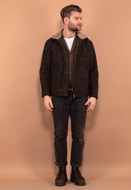 Vintage 90's Men Suede Leather Jacket in Brown