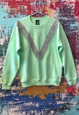 Mint Christmas Jumper with Silver Fringe