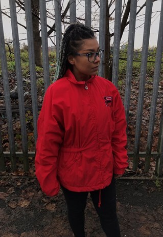 VINTAGE FILA ZIP THROUGH SHELLSUIT TRACK JACKET SPELLOUT RED