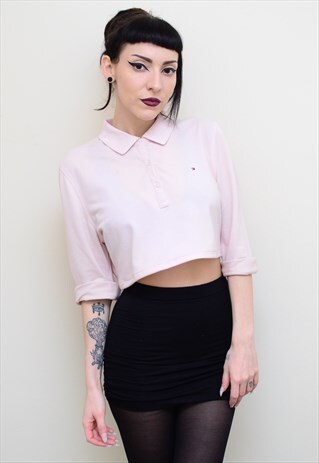 00S RETRO PINK REWORKED CROPPED TOMMY HILFIGER POLO SHIRT