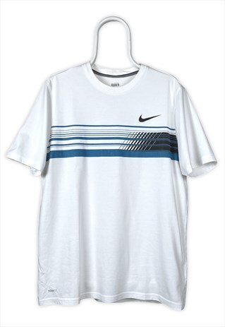 VINTAGE NIKE T-SHIRT STRIPED SWOOSH WHITE LARGE