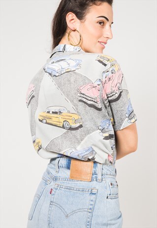 VINTAGE 80S CRAZY PRINT SHIRT / S1672