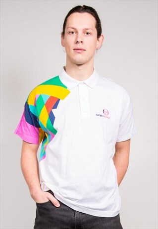 VINTAGE 90'S SERGIO TACCHINI WHITE PATTERN POLO T-SHIRT