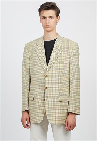 VINTAGE BEIGE NAVY VALENTINO CHECKERED BLAZER JACKET