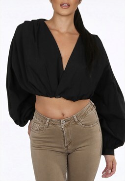 Button Wrap Top In Black