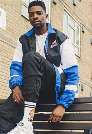 RETRO / 90'S INSPIRED / BLUE FESTIVAL WINDBREAKER JACKET