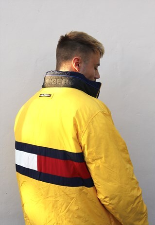 NAVY AND YELLOW TOMMY HILFIGER REVERSIBLE PUFFER JACKET