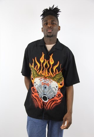 VINTAGE GRAPHIC PATTERNED BLACK SHIRT