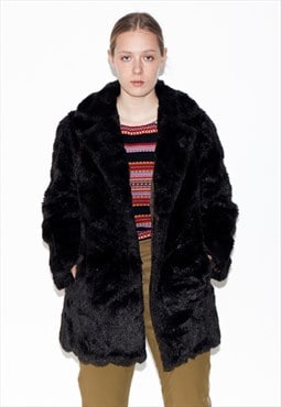 Vintage 90s warm faux fur coat in black