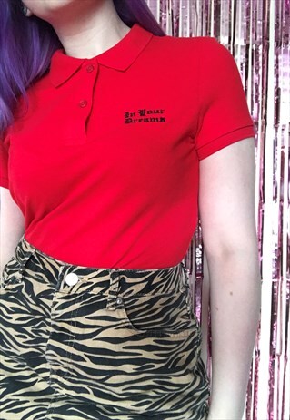 RED PERSONALISED OLD ENGLISH FONT EMBROIDERED POLO SHIRT