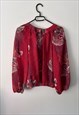 VINTAGE RED FLORAL BOHO BLOUSE - S - M