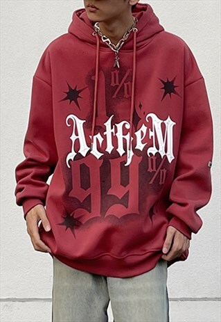 Red Punk graphic Cotton oversized Hoodies Y2k
