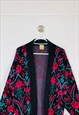 VINTAGE KNITTED CARDIGAN BLACK PINK ABSTRACT PATTERNED