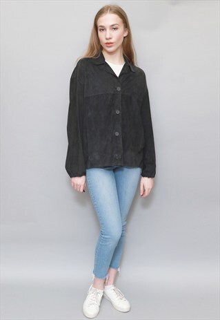 VINTAGE 1990'S BLACK SUEDE OVERSIZED SHIRT JACKET