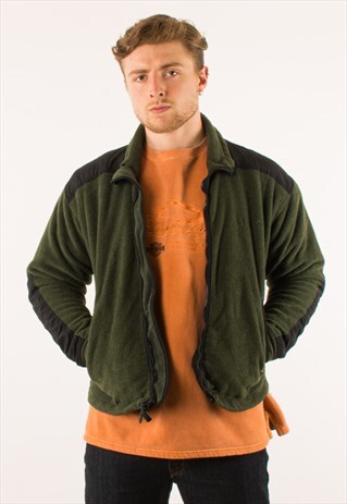 VINTAGE BROWN TIMBERLAND FULL ZIP FLEECE, BLACK PADDED LININ